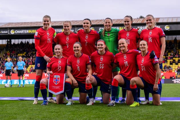260414 The starting eleven of Norway pose for a photo ahead of the FIFA Women s World Cup Qualifier football match between Norway and Slovenia on April 14, 2026 in Lillestrom. Photo: Marius Simensen BILDBYRAN COP 238 VG0919 bbeng fotball soccer football fotboll FIFA World Cup, WM, Weltmeisterschaft, Fussball qualifiers vm-kvalifisering kvinner vm kvalik landskamp dam norge norway slovenien slovenia Copyright: MARIUSxSIMENSEN BB260414BB381