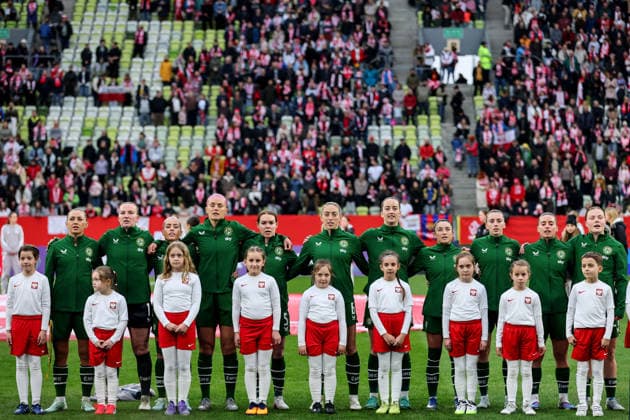 2027 FIFA Women s World Cup European Qualifiers, Polsat Plus Arena, Gdansk, Poland 14 4 2026 Poland vs Republic of Ireland WNT A view of the Ireland team during the anthems A view of the Ireland team during the anthems 14 4 2026  Copyright: x INPHO RyanxByrnex RB2_9029