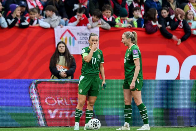 2027 FIFA Women s World Cup European Qualifiers, Polsat Plus Arena, Gdansk, Poland 14 4 2026 Poland vs Republic of Ireland WNT Katie McCabe and Ireland s Megan Connolly Katie McCabe and Megan Connolly 14 4 2026  Copyright: x INPHO RyanxByrnex RB1_3531