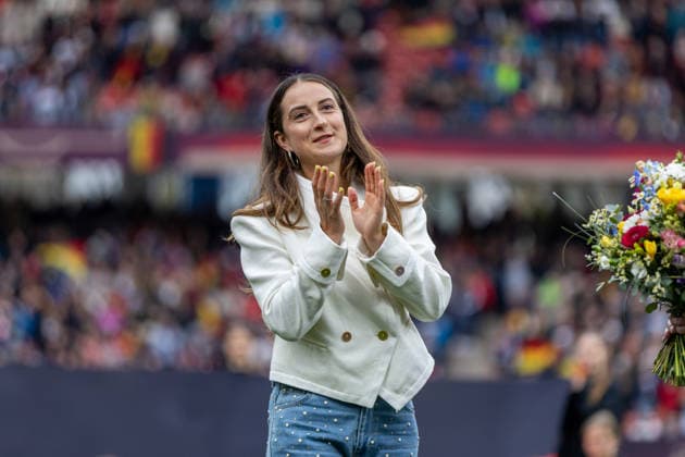 Deutschland: Fußball WM-Qualifikation Europa Frauen 2026, 3. Spieltag - Deutschland vs Österreich - Max-Morlock-Stadion (Nürnberg) : Verabschiedung von Sara Däbritz Copyright: xMichellexLukax