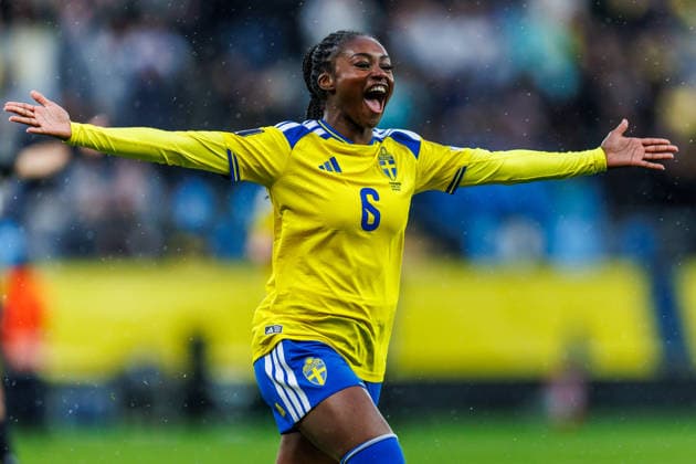 260414 Monica Jusu Bah of Sweden celebrates after scoring 1-0 during the FIFA Women s World Cup Qualifier football match between Sweden and Denmark on April 14, 2026 in Gothenburg. Photo: Michael Erichsen BILDBYRAN COP 89 CS0928 fotboll football soccer fotball vm-kval kval fifa womens world cup qualifier qualifier sverige sweden danmark denmark dam bbeng women kvinner Copyright: MICHAELxERICHSEN BB260414MI012