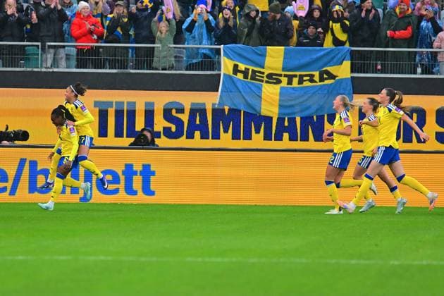 Gamla Ullevi GOTHENBURG, SWEDEN - APRIL 14: Sweden celebrates goal during the World Cup 2027 qualifier match between Sweden and Denmark at Gamla Ullevi on April 14, 2026 in Gothenburg, Sweden. (Peter Sonander SPP) Copyright: xx spp-en-PeSo-20260414_SPP_PeterSonander_5410
