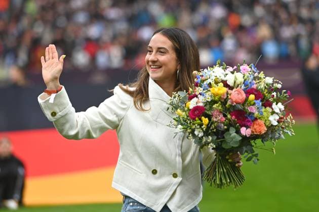 Verabschiedung Sara DAEBRITZ. Fussball WM Qualifikation Frauen Deutschland - Oesterreich am 14.04.2026 Max-Morlock-Stadion Nuernberg. Â