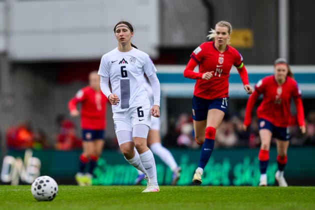 260414 Kaja Korosec of Slovenia during the FIFA Women s World Cup Qualifier football match between Norway and Slovenia on April 14, 2026 in Lillestrom. Photo: Marius Simensen BILDBYRAN COP 238 VG0919 bbeng fotball soccer football fotboll FIFA World Cup, WM, Weltmeisterschaft, Fussball qualifiers vm-kvalifisering kvinner vm kvalik landskamp dam norge norway slovenien slovenia Copyright: MARIUSxSIMENSEN BB260414BB526