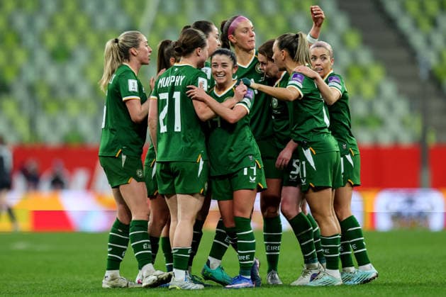 2027 FIFA Women s World Cup European Qualifiers, Polsat Plus Arena, Gdansk, Poland 14 4 2026 Poland vs Republic of Ireland WNT Ireland™s Marissa Sheva celebrates with team mates after she scores her sides 3rd goal of the match Marissa Sheva celebrates with team mates after she scores her sides 3rd goal of the match 14 4 2026  Copyright: x INPHO RyanxByrnex RB1_5659