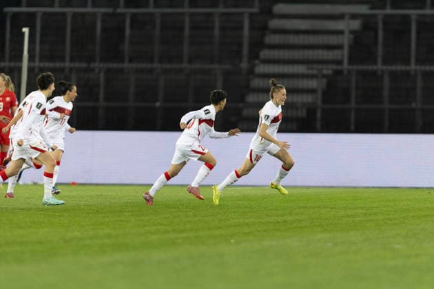 14 04 2026, Zurich, Letzigrund, European Qualifiers Women: Switzerland - Turkey, Ebru Topcu of TurkiÌ‡ye celebrates her goal Zurich Letzigrund Zurich Switzerland Copyright: xJustPictures.ch PascalxKesselmarkx jp-en-PaKe-_62A0724