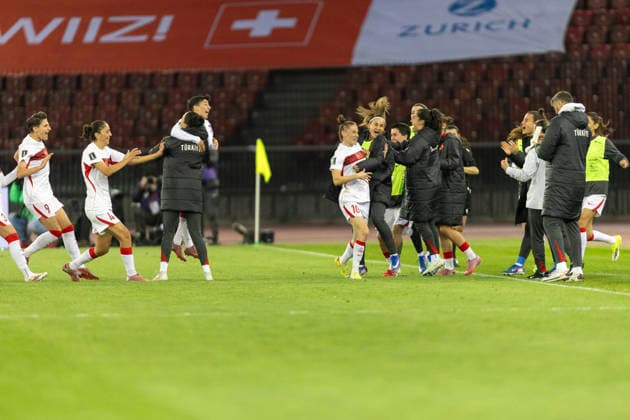 14 04 2026, Zurich, Letzigrund, European Qualifiers Women: Switzerland - Turkey, Ebru Topcu of TurkiÌ‡ye celebrates her goal Zurich Letzigrund Zurich Switzerland Copyright: xJustPictures.ch PascalxKesselmarkx jp-en-PaKe-_62A0742