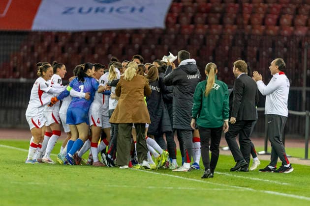14 04 2026, Zurich, Letzigrund, European Qualifiers Women: Switzerland - Turkey, team TürkiÌ‡ye celebrates their goal Zurich Letzigrund Zurich Switzerland Copyright: xJustPictures.ch PascalxKesselmarkx jp-en-PaKe-_62A0747