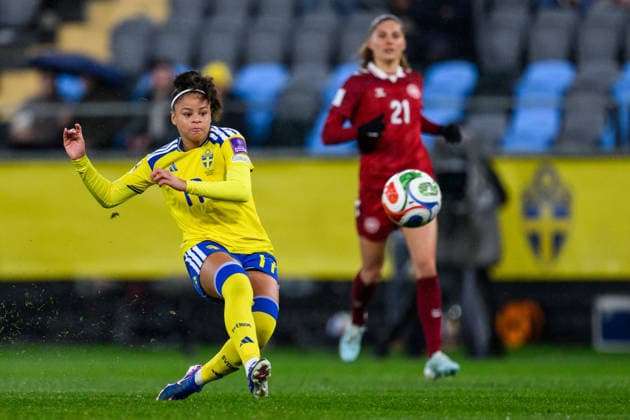 260414 Felicia Schröder of Sweden during the FIFA Women s World Cup Qualifier football match between Sweden and Denmark on April 14, 2026 in Gothenburg. Photo: Carl Sandin BILDBYRAN kod CS CS0928 fotboll football soccer fotball vm-kval kval fifa womens world cup qualifier qualifier sverige sweden danmark denmark dam bbeng women kvinner Copyright: CARLxSANDIN BB260414CS033