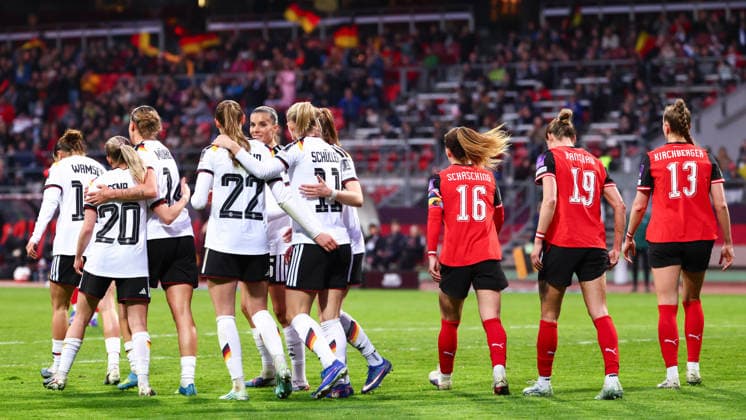 Team (Deutschland) Tor zum 4 : 0 beim Spiel zwischen Deutschland v Österreich, Fußball, Frauen, Frauen-WM-Qualifikation, 2025 2026, 3.Spieltag am 14.04.2026 in Nürnberg, Max-Morlock-Stadion. Bayern Deutschland