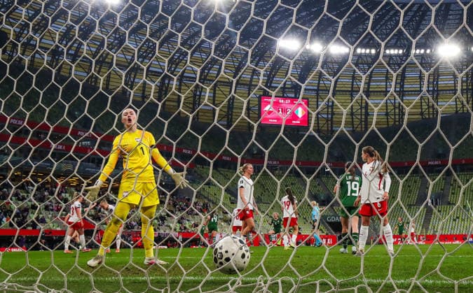 2027 FIFA Women s World Cup European Qualifiers, Polsat Plus Arena, Gdansk, Poland 14 4 2026 Poland vs Republic of Ireland WNT Poland goalkeeper Kinga Szemik dejected after conceding a third goal in the game Kinga Szemik dejected after conceding a third goal 14 4 2026  Copyright: x INPHO RyanxByrnex RB4_1269