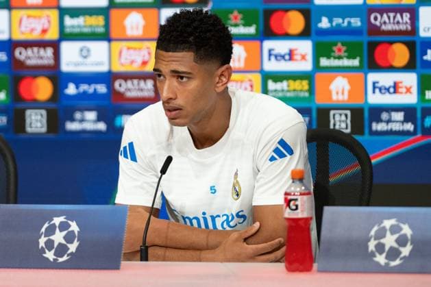 Jude Bellingham 5 (Real Madrid) bei der Pressekonferenz vor dem Spiel, FC Bayern Muenchen vs Real Madrid, Fussball, Champions League, Viertelfinale, 14.04.2026, Muenchen Bayern Deutschland