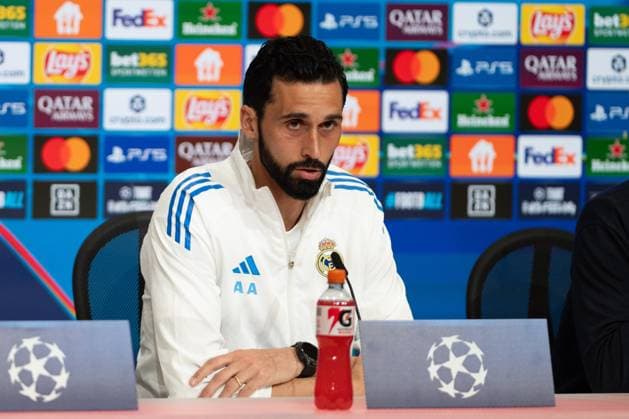 Ãlvaro Arbeloa (Trainer, Real Madrid) bei der Pressekonferenz vor dem Spiel, FC Bayern Muenchen vs Real Madrid, Fussball, Champions League, Viertelfinale, 14.04.2026, Muenchen Bayern Deutschland