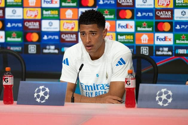 Jude Bellingham 5 (Real Madrid) bei der Pressekonferenz vor dem Spiel, FC Bayern Muenchen vs Real Madrid, Fussball, Champions League, Viertelfinale, 14.04.2026, Muenchen Bayern Deutschland