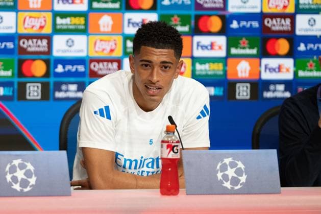 Jude Bellingham 5 (Real Madrid) bei der Pressekonferenz vor dem Spiel, FC Bayern Muenchen vs Real Madrid, Fussball, Champions League, Viertelfinale, 14.04.2026, Muenchen Bayern Deutschland