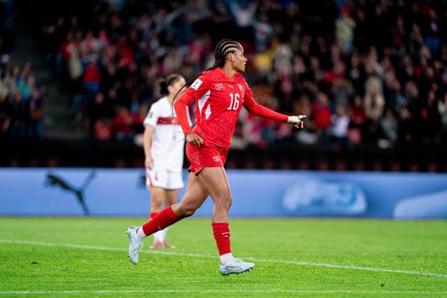ZURICH, SWITZERLAND - APRIL 14: Aurelie Csillag (16 Switzerland) celebrating after scoring teams second goal during the UEFA Womens European Qualifiers for 2027 FIFA Womens World Cup match between Switzerland and Turkey at Letzigrund Stadium on April 14, 2026 in Zurich Switzerland. Copyright: xPriscilaxBütlerx xSPPx Sportspressphoto_SPR129240