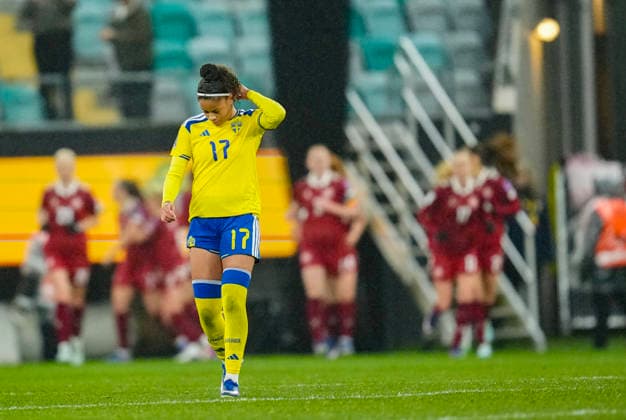 GÖTEBORG, SVERIGE 20260414 Sveriges Felicia Schröder deppar efter Danmarks segermal 1-2 under tisdagens fotbollsmatch i VM-kvalet mellan Sverige och Danmark pa Gamla Ullevi i Göteborg. GÖTEBORG SVERIGE x9200x Copyright: xBjörnxLarssonxRosvall TTx VM-KVAL SVERIGE-DANMARK