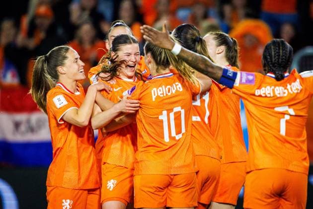 BREDA , 14-04-2026 , Rat Verlegh Stadion , Season 2025 2026 , Dutch UEFA worldcup qualification football , match between The Netherlands and France (women) , picture shows 1-0 Netherlands player Renee Van Asten Netherlands - France (women)  x203044804x Copyright: