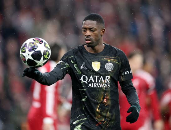 Liverpool, England, 14th April 2026. Dembele Ousmane of Paris Saint-Germain during the Liverpool vs Paris Saint Germain UEFA Champions League quarter final 2nd leg match at Anfield, Liverpool. Picture credit should read: Jessica Hornby Sportimage EDITORIAL USE ONLY. No use with unauthorised audio, video, data, fixture lists, club league logos or live services. Online in-match use limited to 120 images, no video emulation. No use in betting, games or single club league player publications. SPI_054_JH_Liverpool_PSG SPI-4687-0053