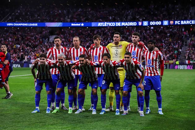 Atletico de Madrid vs. FC Barcelona, Barca on the 2025 26 UEFA Champions League Quarter-Final Second Leg match UEFA champions league - Atletico de Madrid vs FC Barcelona, MADRID,SPAIN, 14 April: Squad of Atletico de Madrid during the UEFA Champions League 2025 26 Quarter-Final second Leg match between Atletico de Madrid and FC Barcelona at Riyadh Air Metropolitano Stadium. Madrid Madrid Spain Copyright: xALEJANDROxMATIASx