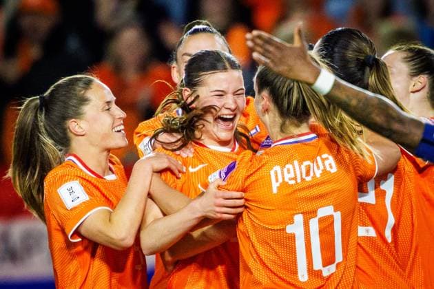 BREDA , 14-04-2026 , Rat Verlegh Stadion , Season 2025 2026 , Dutch UEFA worldcup qualification football , match between The Netherlands and France (women) , picture shows 1-0 Netherlands player Renee Van Asten Netherlands - France (women)  x203045218x Copyright: