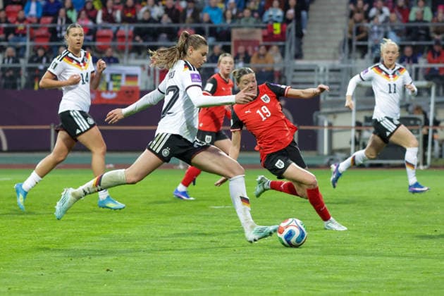 14.04.2026, xgrfx, Fussball WM Qualifikation Frauen , Deutschland - Österreich v.l. Tor, Jule Brand (Deutsche Frauennationalmannschaft) (DFL DFB REGULATIONS PROHIBIT ANY USE OF PHOTOGRAPHS as IMAGE SEQUENCES and or QUASI-VIDEO) Nürnberg