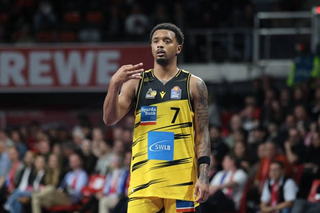 Elijah Hughes (MHP Riesen Ludwigsburg, 07) gestikuliert, GER, FC Bayern Basketball vs. MHP Riesen Ludwigsburg, Basketball, easycredit Basketball Bundesliga, 13. Spieltag, Saison 2025 2026, 14.04.2026, GER, FC Bayern Basketball vs. MHP Riesen Ludwigsburg, Basketball, easycredit Basketball Bundesliga, 13. Spieltag, Saison 2025 2026, 14.04.2026 Muenchen Copyright: xEibner-Pressefoto JennixMaulx EP_JML