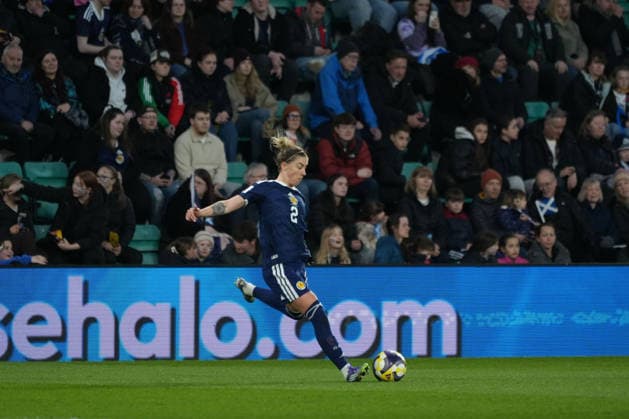 RECORD DATE NOT STATED 14th April 2026; Easter Road, Edinburgh, Scotland; Womens World Cup Qualifier Football, Scotland versus Belgium; Nicola Docherty of Scotland on the ball AlecxBrown
