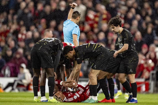 Liverpool v Paris Saint-Germain - UEFA Champions League 2025 26 LIVERPOOL, ENGLAND- APRIL 14: Hugo Ekitike of Liverpool injured during a UEFA Champions League 2025 26 match between Liverpool and Paris Saint-Germain in Liverpool on April 14, 2026 (Photo by Will Palmer Sports Press Photo) LiverpoolUnited Kingdom  Copyright: xWillxPalmer SportsxPressxPhotox
