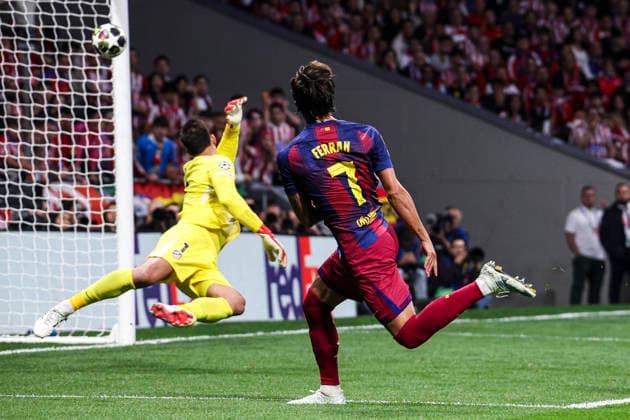 Atletico de Madrid vs. FC Barcelona, Barca on the 2025 26 UEFA Champions League Quarter-Final Second Leg match UEFA champions league - Atletico de Madrid vs FC Barcelona, MADRID, SPAIN, 14 April: Ferran Torres celebrates his goal during the UEFA Champions League 2025 26 Quarter-Final second Leg match between Atletico de Madrid and FC Barcelona at Riyadh Air Metropolitano Stadium. Madrid Madrid Spain Copyright: xAlejandroxMatiasx
