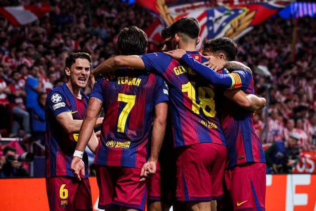 Atletico de Madrid vs. FC Barcelona, Barca on the 2025 26 UEFA Champions League Quarter-Final Second Leg match UEFA champions league - Atletico de Madrid vs FC Barcelona, MADRID, SPAIN, 14 April: Ferran Torres celebrates his goal during the UEFA Champions League 2025 26 Quarter-Final second Leg match between Atletico de Madrid and FC Barcelona at Riyadh Air Metropolitano Stadium. Madrid Madrid Spain Copyright: xAlejandroxMatiasx