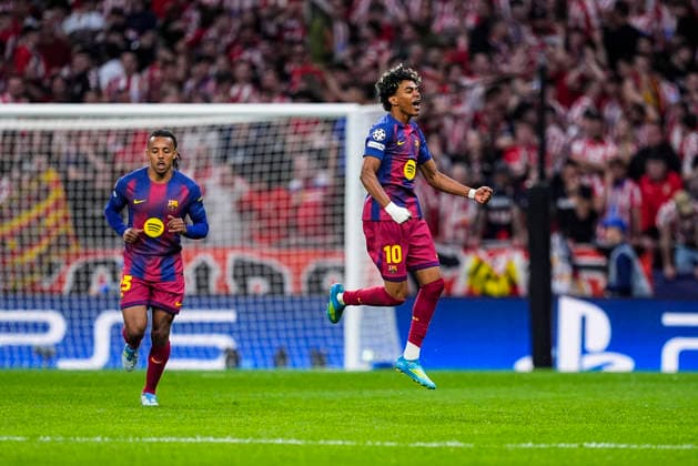 April 14, 2026, Madrid, Madrid, Spain: Lamine Yamal of FC Barcelona, Barca celebrates a goal during the UEFA Champions League 2025 26 Quarter-Final Second Leg match between Atletico de Madrid and FC Barcelona at Riyadh Air Metropolitano on April 14, 2026, in Madrid, Spain. Atletico De Madrid V FC Barcelona - UEFA Champions League 2025 26 Quarter-Final Second Leg  - ZUMAa181 20260414_zaa_a181_232 Copyright: xOscarxJ.xBarrosox