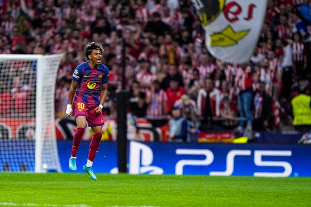 April 14, 2026, Madrid, Madrid, Spain: Lamine Yamal of FC Barcelona, Barca celebrates a goal during the UEFA Champions League 2025 26 Quarter-Final Second Leg match between Atletico de Madrid and FC Barcelona at Riyadh Air Metropolitano on April 14, 2026, in Madrid, Spain. Atletico De Madrid V FC Barcelona - UEFA Champions League 2025 26 Quarter-Final Second Leg  - ZUMAa181 20260414_zaa_a181_230 Copyright: xOscarxJ.xBarrosox