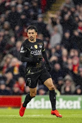 Liverpool v Paris Saint-Germain - UEFA Champions League 2025 26 LIVERPOOL, ENGLAND- APRIL 14: Marquinhos of Paris Saint-Germain looks on during a UEFA Champions League 2025 26 match between Liverpool and Paris Saint-Germain in Liverpool on April 14, 2026 (Photo by Will Palmer Sports Press Photo) LiverpoolUnited Kingdom  Copyright: xWillxPalmer SportsxPressxPhotox