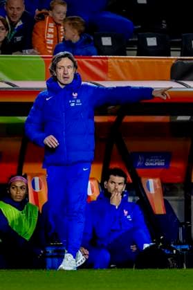 BREDA - France coach Laurent Bonadei during the European qualifying match between the Netherlands and France at Rat Verlegh Stadium on April 14 in Breda, the Netherlands. (Photo by DeFodi Images) -