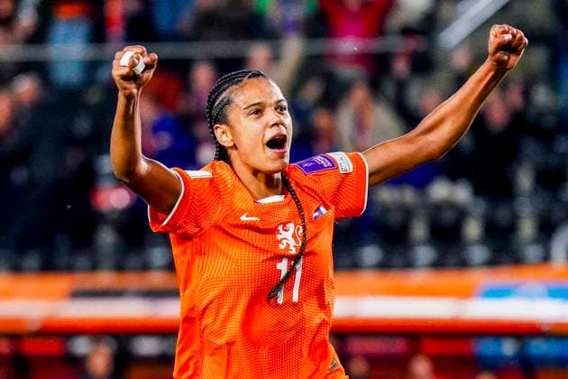 Esmee Brugts of the Netherlands celebrates after scoring her teams second goal Netherlands v France, FIFA Women s World Cup 2027 Qualifier, Netherlands v France, Rat Verlegh Stadion, April 14, 2026, Breda, Netherlands.