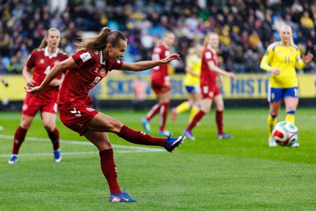 260414 Frederikke Thogersen of Denmark during the FIFA Women s World Cup Qualifier football match between Sweden and Denmark on April 14, 2026 in Gothenburg. Photo: Michael Erichsen BILDBYRAN COP 89 CS0928 bbeng dam danmark denmark fifa womens world cup qualifier football fotball fotboll kval kvinner qualifier soccer sverige sweden vm-kval women Copyright: MICHAELxERICHSEN BB260414MI090