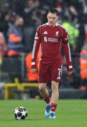 Liverpool, England, 14th April 2026. Florian Wirtz of Liverpool dejected during the Liverpool vs Paris Saint Germain UEFA Champions League quarter final 2nd leg match at Anfield, Liverpool. Picture credit should read: Jessica Hornby Sportimage EDITORIAL USE ONLY. No use with unauthorised audio, video, data, fixture lists, club league logos or live services. Online in-match use limited to 120 images, no video emulation. No use in betting, games or single club league player publications. SPI_099_JH_Liverpool_PSG SPI-4687-0099