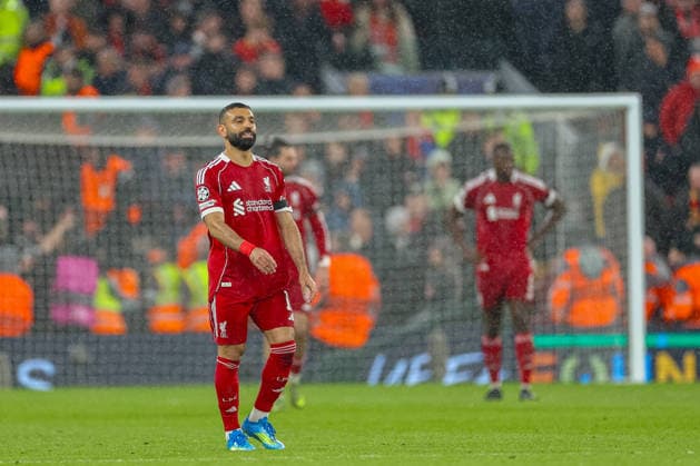 Football - UEFA Champions League - Quarter-Final - 2nd Leg - Liverpool FC v Paris Saint-Germain FC LIVERPOOL, ENGLAND - Tuesday, April 14, 2026: Liverpool s Mohamed Salah reacts to conceding the first goal during the UEFA Champions League Quarter-Final 2nd Leg match between Liverpool FC and Paris Saint-Germain FC at Anfield. (Photo by David Rawcliffe Propaganda) LIVERPOOL Anfield MERSEYSIDE ENGLAND  Copyright: xDavidxRawcliffex P2026-04-14-Liverpool_PSG-105