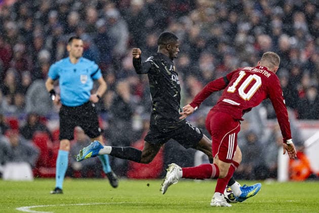 Liverpool v Paris Saint-Germain - UEFA Champions League 2025 26 LIVERPOOL, ENGLAND- APRIL 14: Ousmane DembÃ lÃ of Paris Saint-Germain scoring the team s first goal during a UEFA Champions League 2025 26 match between Liverpool and Paris Saint-Germain in Liverpool on April 14, 2026 (Photo by Will Palmer Sports Press Photo) LiverpoolUnited Kingdom  Copyright: xWillxPalmer SportsxPressxPhotox