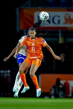 BREDA - Netherlands player Esmee Brugts during the European qualifying match between the Netherlands and France at Rat Verlegh Stadium on April 14 in Breda, the Netherlands. (Photo by DeFodi Images) -