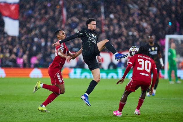 Liverpool FC v Paris Saint-Germain FC - UEFA Champions League 2025 26 Quarter-Final Second Leg LIVERPOOL, ENGLAND - APRIL 14: Desire Doue of Paris Saint-Germain FC in action during the UEFA Champions League 2025 26 Quarter-Final Second Leg match between Liverpool FC and Paris Saint-Germain FC at Anfield on April 14, 2026 in Liverpool, England. (Photo by Jose Javier Martinez Photo Players Images Magara Press) Liverpool Anfield Stadium England Copyright: xJosexJavierxMartinezx