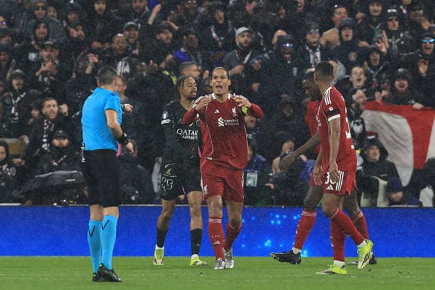 RECORD DATE NOT STATED 14th April 2026; Anfield, Liverpool, Merseyside, England; UEFA Champions League Football, Liverpool versus Paris Saint Germain; Virgil van Dijk of Liverpool reacts after his side go 0-3 down on aggregate after 72 minutes DavidxBlunsden