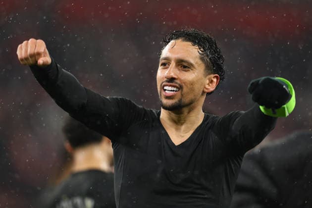 April 14, 2026, Liverpool, Merseyside, United Kingdom: MARQUINHOS of PSG celebrates winning in the UEFA Champions League 2025 26 Quarter-final Leg 2 game against Liverpool FC at the Anfield Stadium in Liverpool, England. PSG won this game 2:0 and reaches the Semi-final with a score of 4:0 on aggregate, Liverpool United Kingdom - ZUMAc179 20260414_zep_c179_046 Copyright: xMickaelxChavetx