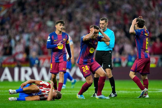 ESP: Atletico de Madrid - FC Barcelona, Barca UEFA Champions League. Quarter-Finals, second leg. Marcos Llorente of Atletico de Madrid and Eric Garcia of FC Barcelona during the UEFA Champions League match, Quarter-Finals, second leg, between Atletico de Madrid and FC Barcelona played at Riyadh Metropolitano Stadium on April 14, 2026 in Madrid. kpng Copyright: xCesarxCebollax xPRESSINPHOTOx PS_260416_BAR_ATM_2526_040