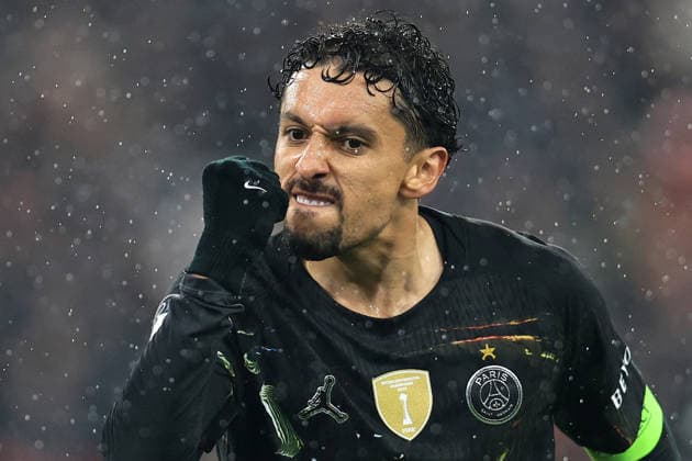 RECORD DATE NOT STATED 14th April 2026; Anfield, Liverpool, Merseyside, England; UEFA Champions League Football, Liverpool versus Paris Saint Germain; Marquinhos of Paris Saint Germain reacts DavidxBlunsden
