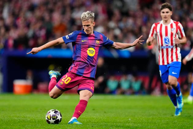 Atletico de Madrid v FC Barcelona, Barca - UEFA Champions League 2025 26 Quarter-Final Second Leg Dani Olmo attacking midfield of Barcelona and Spain shooting to goal during the UEFA Champions League 2025 26 Quarter-Final Second Leg match between Club AtlÃ tico de Madrid and FC Barcelona at Estadio Riyadh Air Metropolitano on April 14, 2026 in Madrid, Spain. Madrid Spain  Copyright: xJosexBretonx originalFilename:bretonhernandez-atletico260414_npxR2.jpg