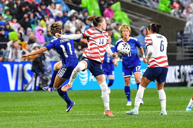 April 14, 2026: US Womens national team, Nationalteam defender Emily.Sonnett(14) during the US Womens National Team friendly match vs Japan. Japan defeated the US 1-0. CSM Seattle United States - ZUMAc04_ 20260414_zma_c04_140 Copyright: xStevexFaberx