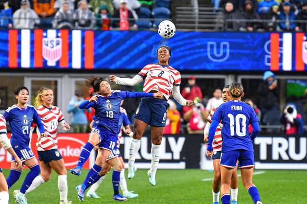 US Womens Soccer 2026: APR 14 Japan At USA April 14, 2026: United States Women s national team, Nationalteam Midfielder Jaedyn Shaw (8) heads the ball during the US Womens National Team friendly match vs Japan. Japan defeated the US 1-0. Steve Faber CSM (Credit Image: Â Steve Faber Cal Media) Seattle Washington United States EDITORIAL USE ONLY Copyright: xx ZUMA-20260414_zma_c04_132.jpg StevexFaberx csmphotothree486303