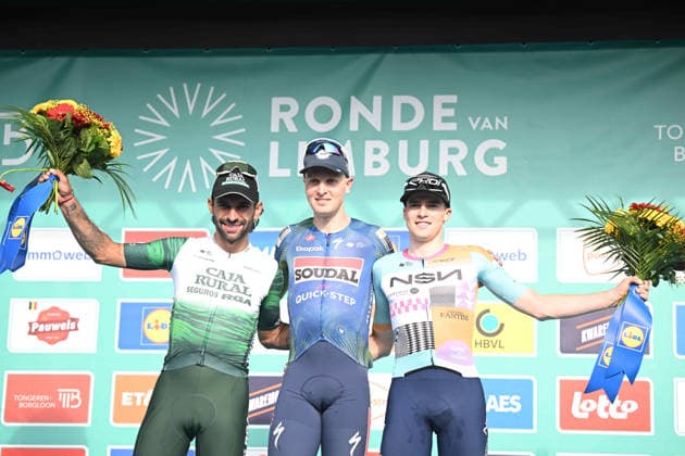 15-04-2026 Ronde Van Limburg; 2026, Soudal - Quick Step; 2026, Caja Rural - Seguros Rga; 2026, Nsn; Merlier, Tim; Gaviria Rendon, Fernando; Van Tricht, Floris; Tongeren; 
